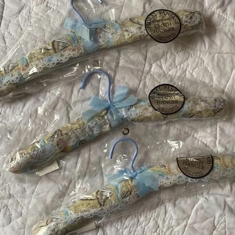 Set of Vintage Padded Lingerie Sweater Hangers seashells lace Cottagecore granny